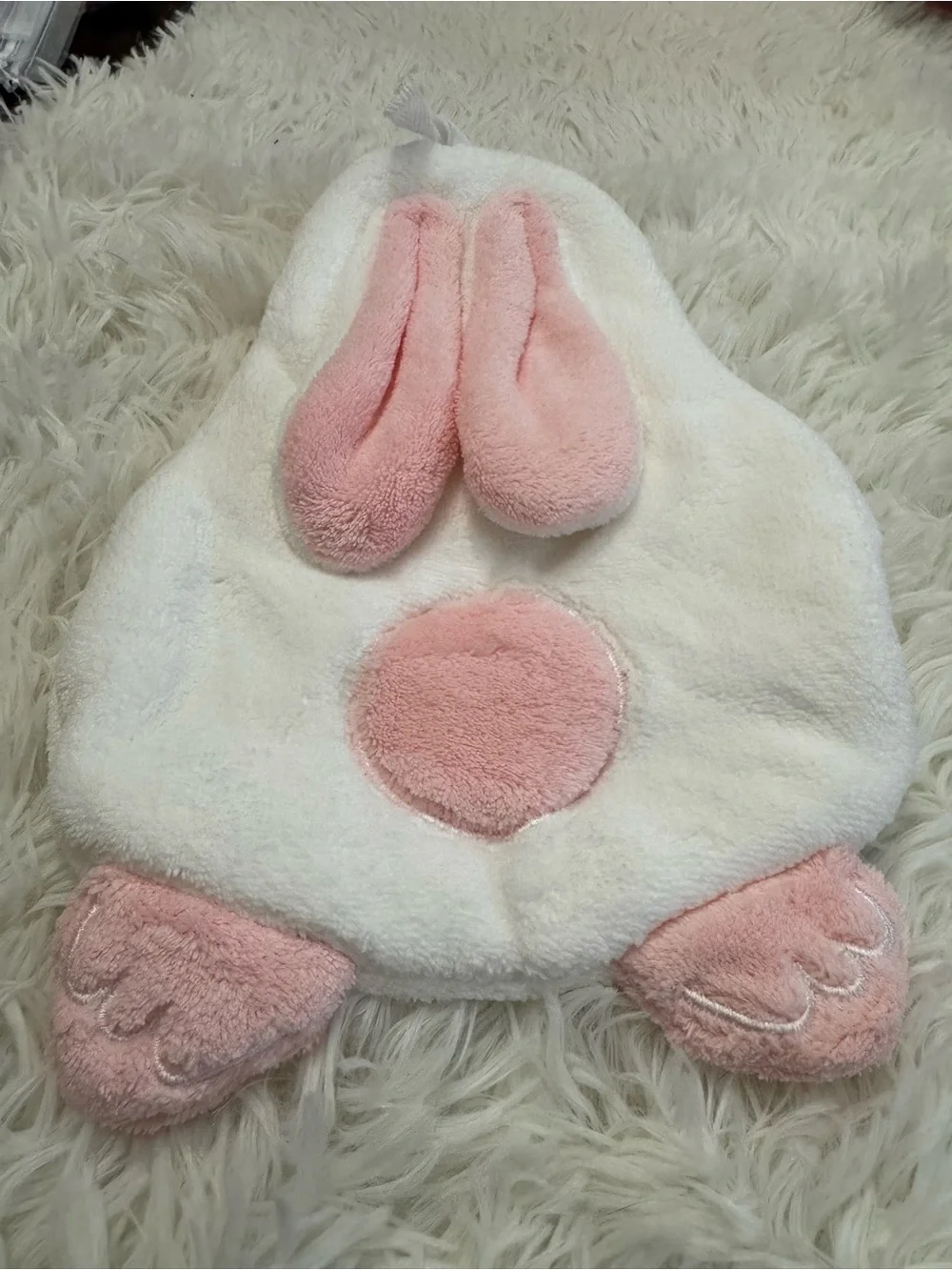 Plush Bunny hand towel - White & Pink bathroom kitchen hanging